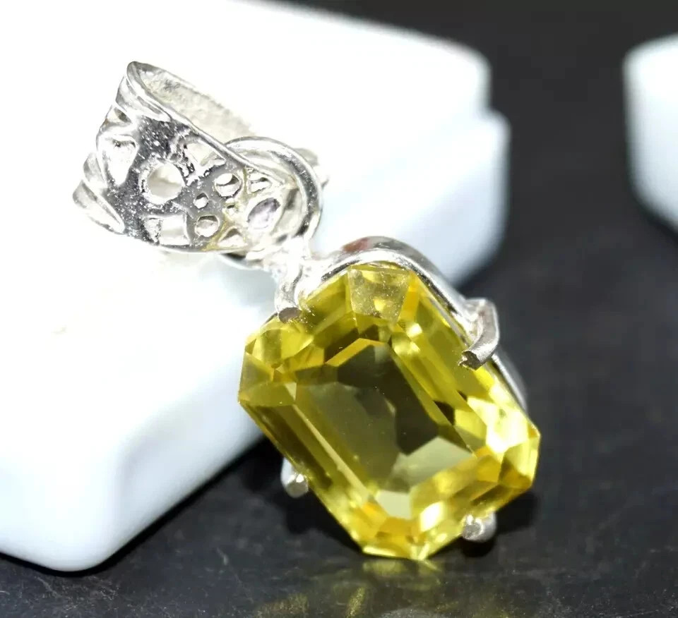 22 Ct Natural Yellow Sapphire Emerald Cut 925 Solid Silver Pendant Gemstone