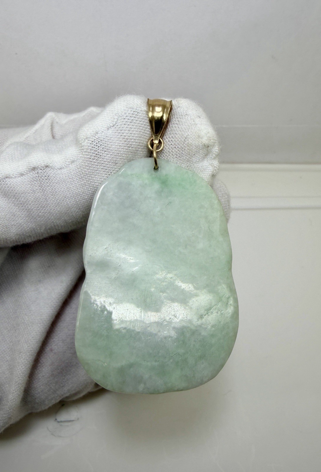 Real 10K Bail Top 100% Natural Green Jade Pendant Dragon Myanmar Jade FREE CHAIN