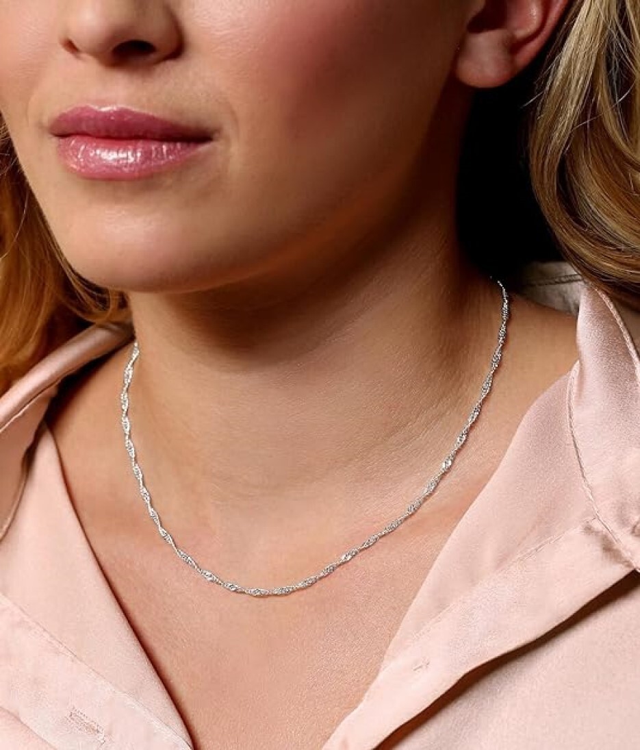 1MM 925 Sterling Silver Italian Diamond Cut Singapore Chain Necklace 16″-30″