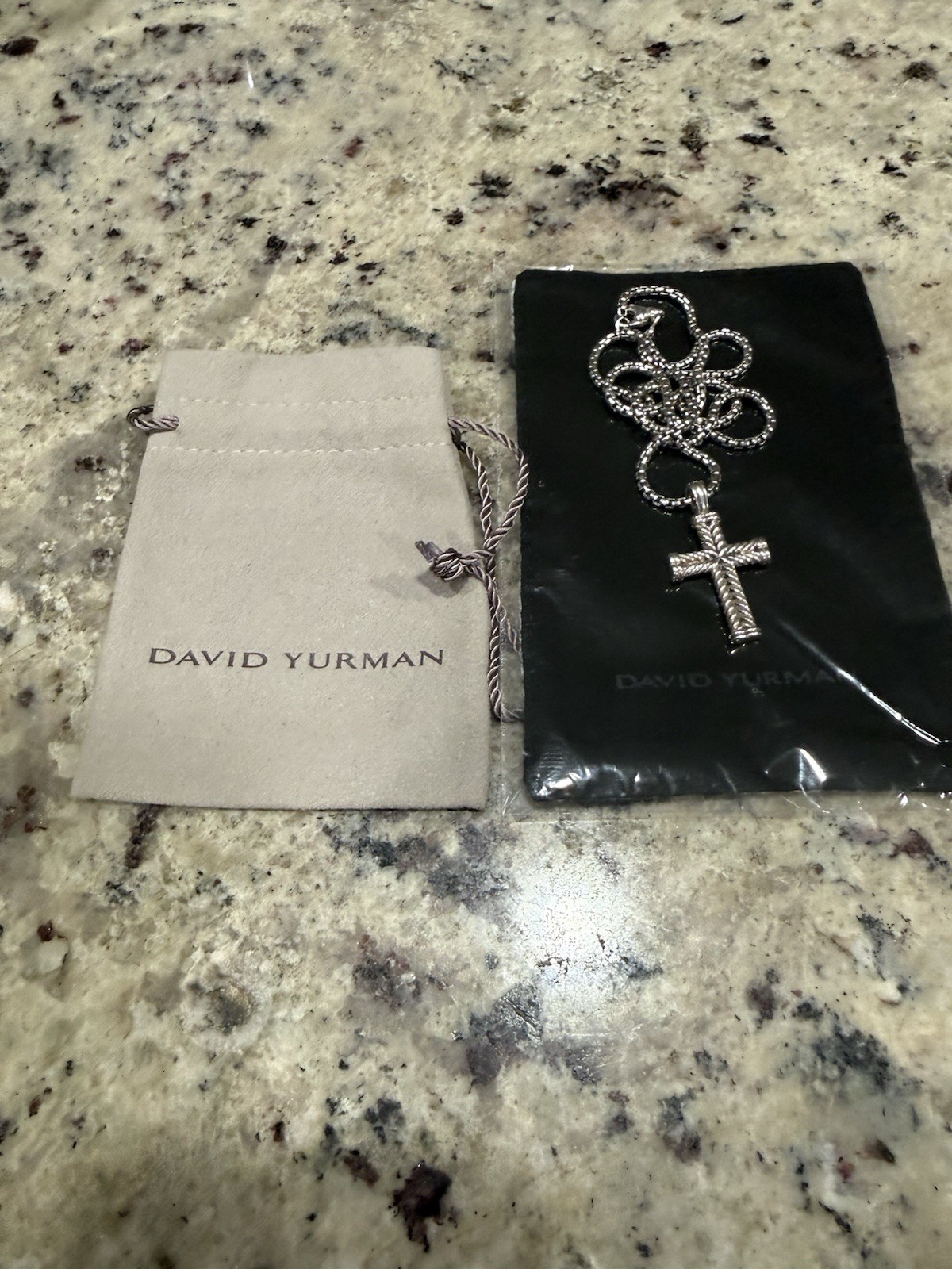 David Yurman Men’s Sterling Silver Chevron Cross Pendant & 22″ Box Chain Set.