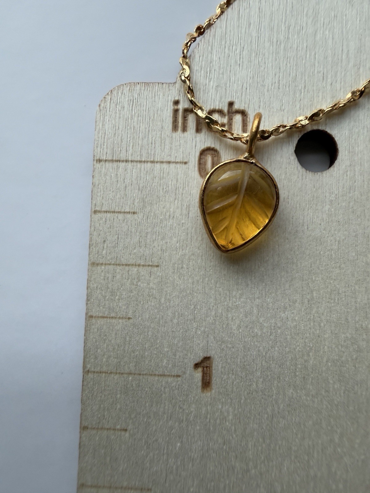 Handmade Carved Citrine Leaf Pendant Necklace 14K Gold Plated Twisted Nugget
