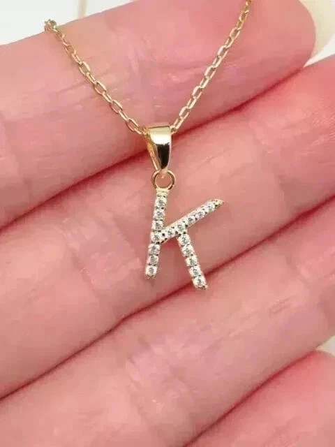 1 Ct Round Cut Moissanite Initial Letter “K” Pendant 14k Yellow Gold Plated
