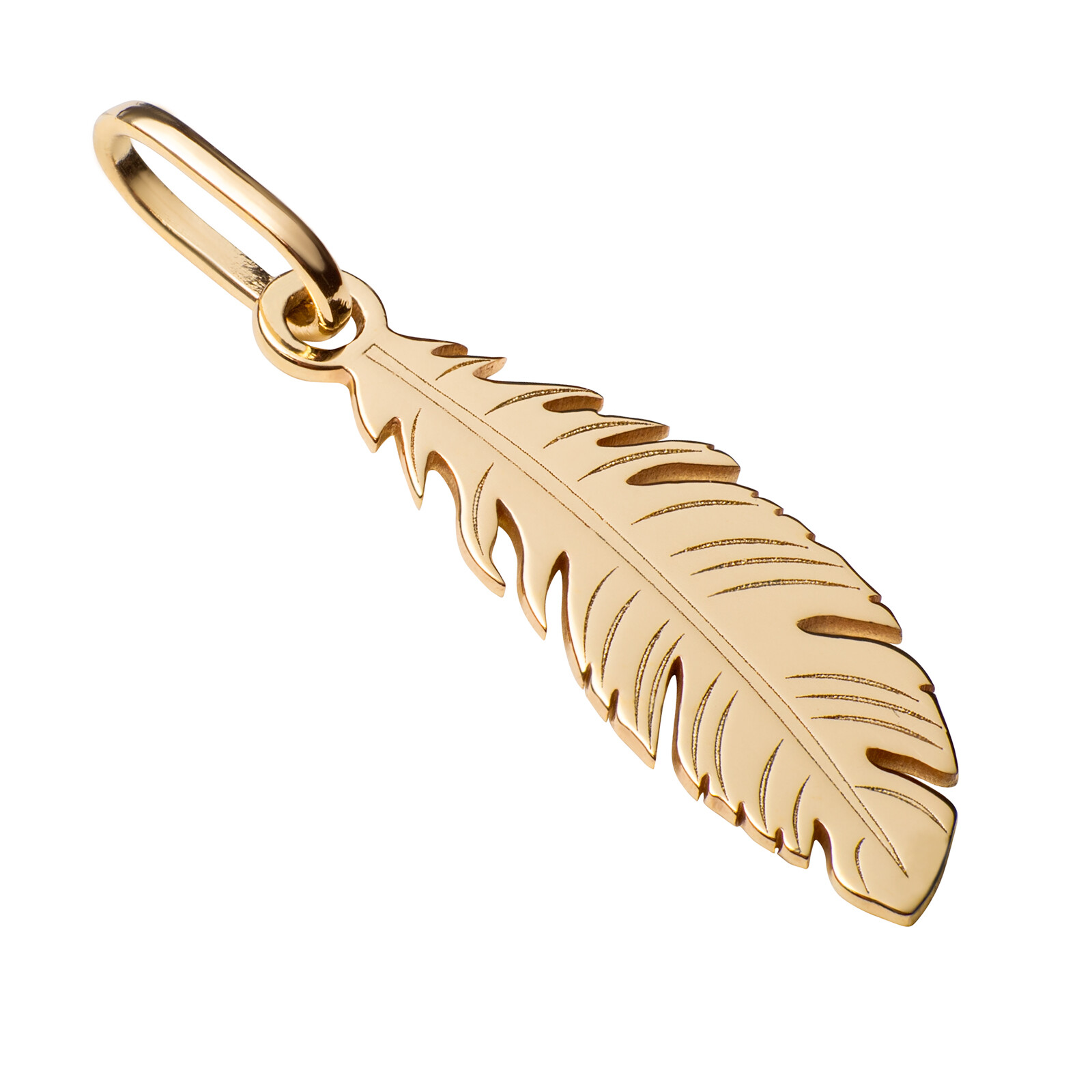 10k Solid Yellow Gold Feather Beautiful Delicate Designer Small Charm Pendant