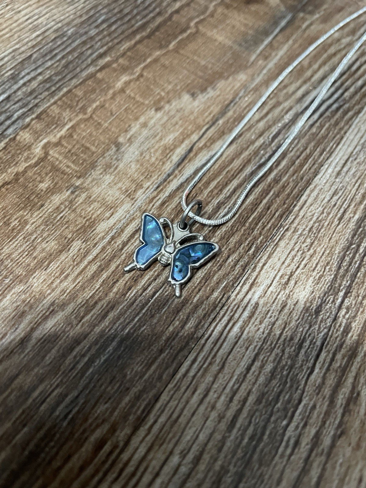 Blue Abalone Shell Butterfly Pendant Charm Sterling Silver .925 Metal Piece