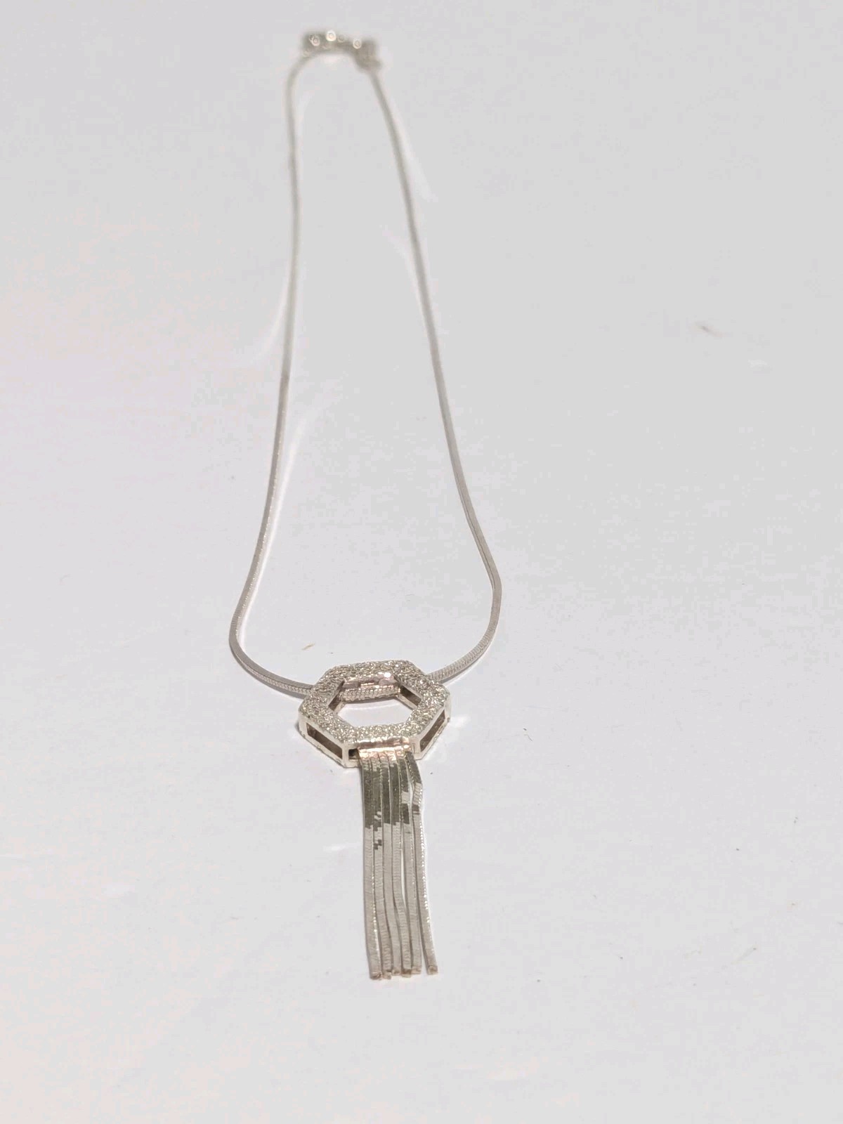 Milor Italy Sterling Silver 925 Hexagon Pendant Necklace With Chain Tassels 15″