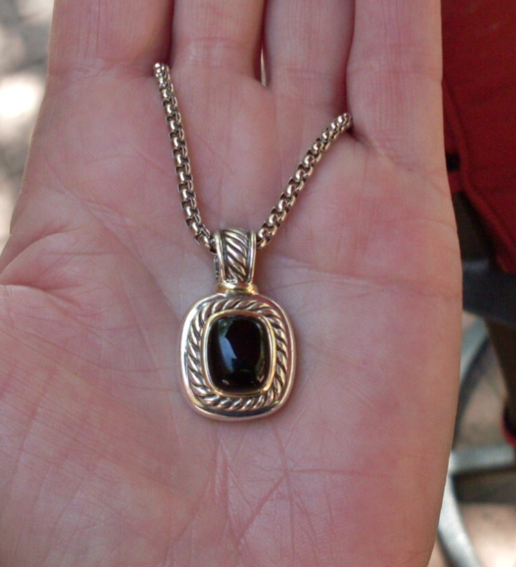 Retired David Yurman Albion Black Onyx Enhancer Pendant w/Chain – 14K/925