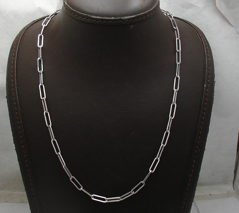 Fashion Elongated Paper Clip Chain Necklace Real 14K White Gold 14″ thru 46″