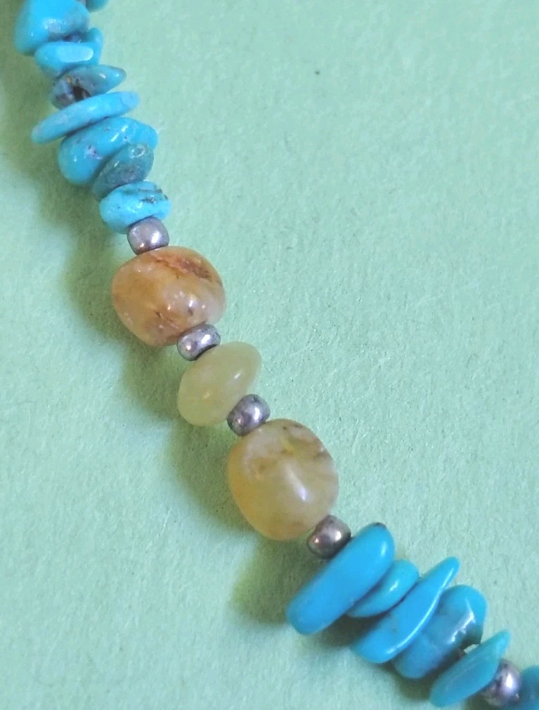 PEYOTE BIRD Signed 925 TURQUOISE, Tiger’s Eye & Quartz Beaded Choker Necklace