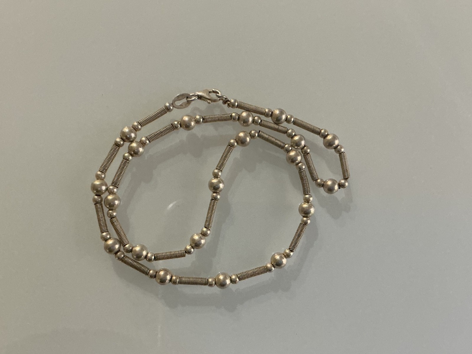 925 VINTAGE STERLING SILVER NECKLACE BEAD AND COIL 16” MWS MARK WASSERMAN SAMARA