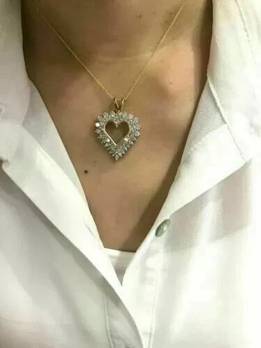 3Ct Round Diamonds Heart Shape Women’s Pendant 14K Yellow Gold Finish Free Chain