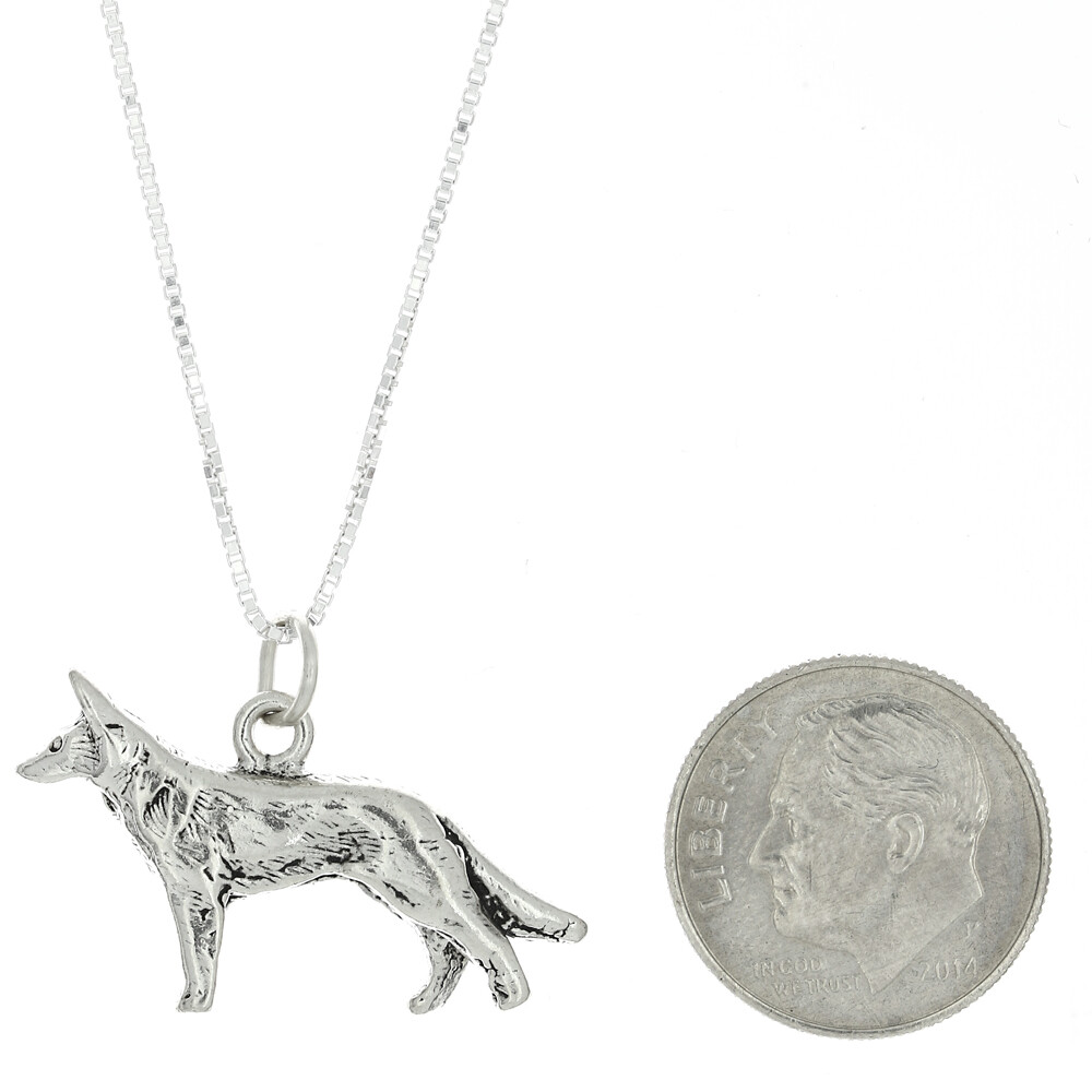 Sterling Silver Large 3D German Shepherd Charm with Necklace
