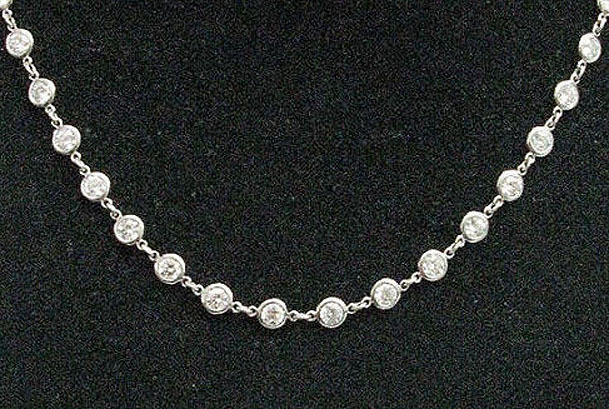 13.5 carat Round Diamond By The Yard Necklace 18k White Gold 36 inch, F-G VS/SI1
