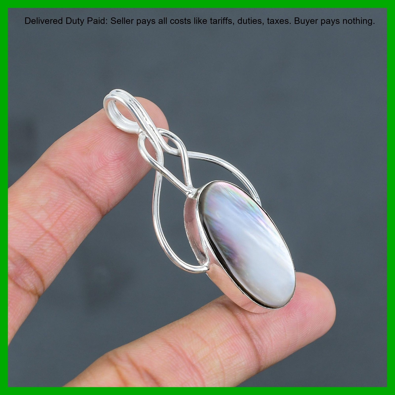 Sterling Silver Oval June Mother Of Pearl Gemstone Wife Wedding Birthday Pendant