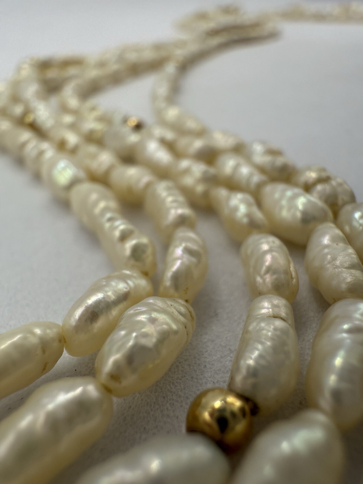 14k Yellow Gold Pearl Multi Strand 32in Necklace 67.13g CLASSY Vintage Ladies