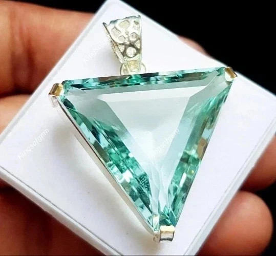 Natural 50 Ct+ Brazilian Trillion AQUAMARINE Topaz 925 Silver Pendant Gemstone
