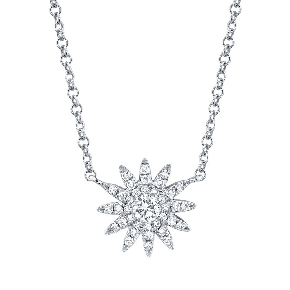 14K Yellow Gold Natural Sunburst Diamond Pendant Necklace Christmas Gift Fine