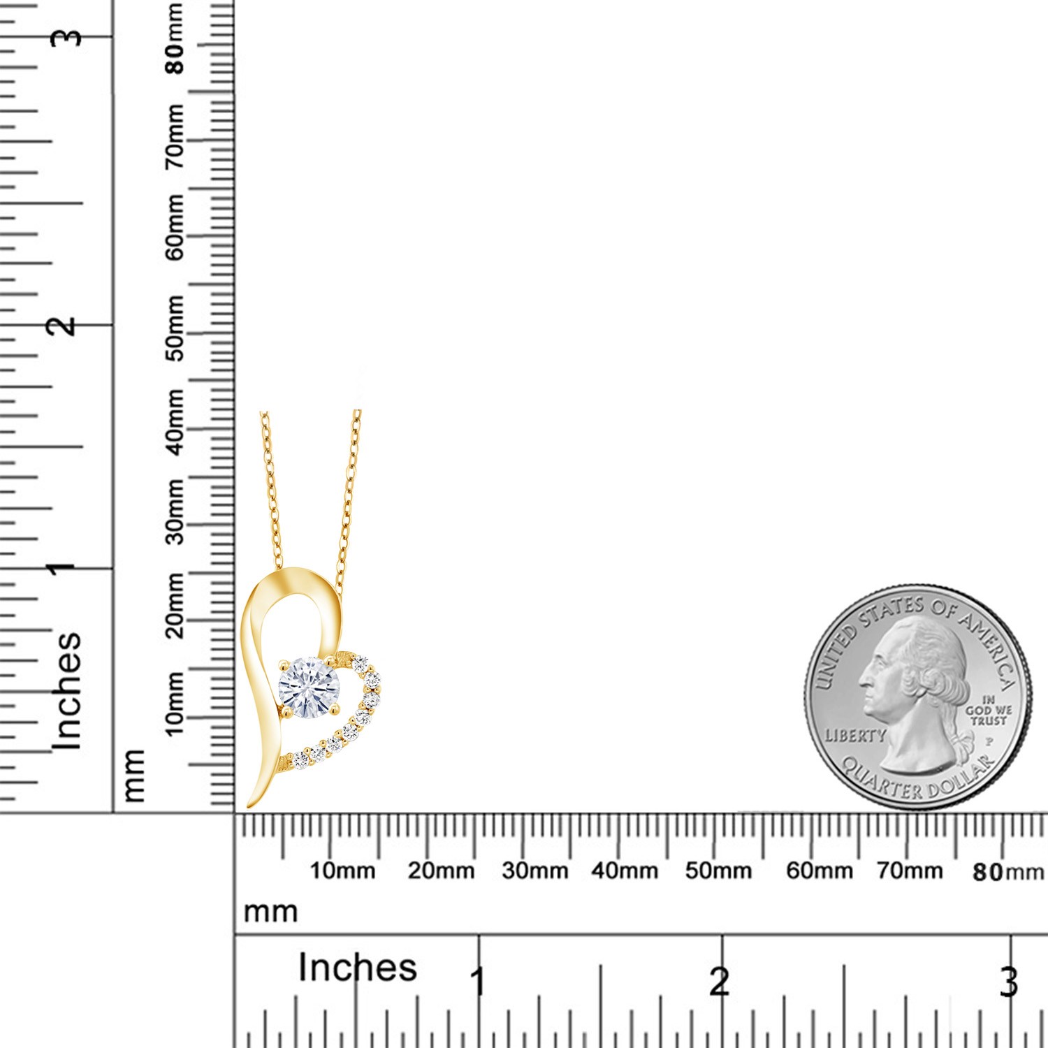 18K Yellow Gold Plated Silver Pendant with Chain Set with Near Colorless (GH)
