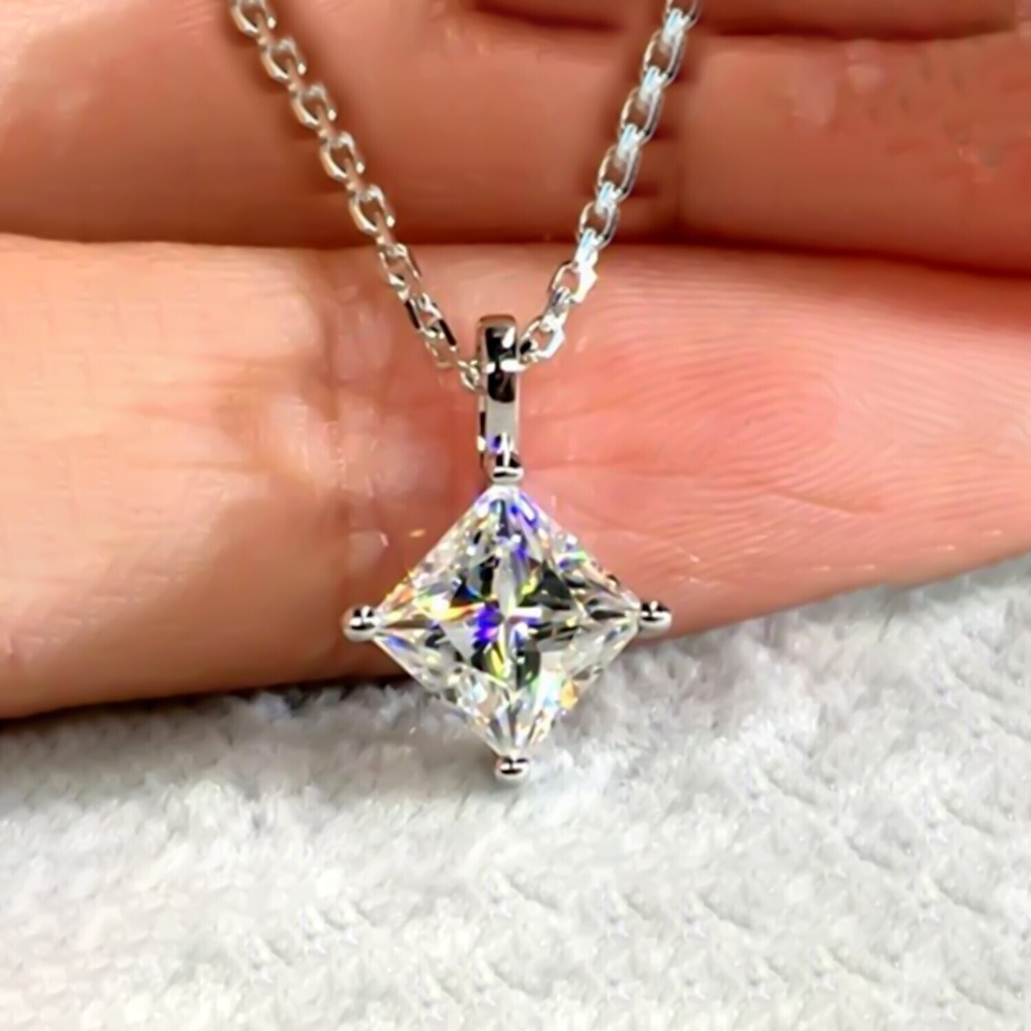 3.50 Ct Princess Cut White Diamond Pendant in 925 Silver Birthday Gift