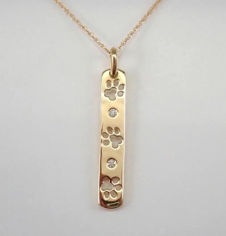 0.10 Ct Round Lab Created Diamond PAW Print Charm Dog Tag 14k Yellow Gold Plated
