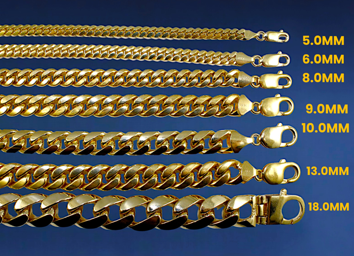 14K Yellow Gold SOLID Miami Cuban Necklace Bracelet Chain 2mm-12mm 7″-30″