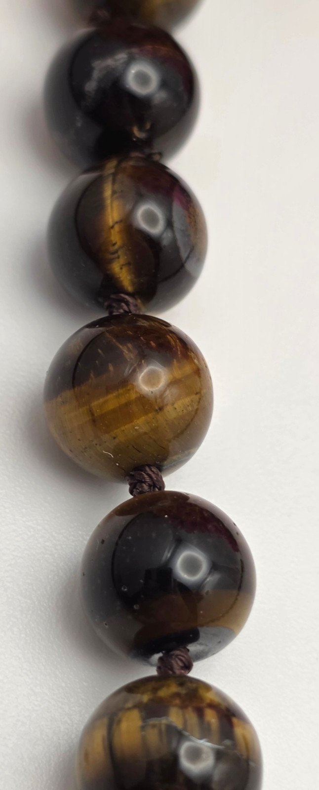 Genuine Tiger’s Eye Beaded Necklace Hand Knotted 925 Sterling Silver 20 In BBJ