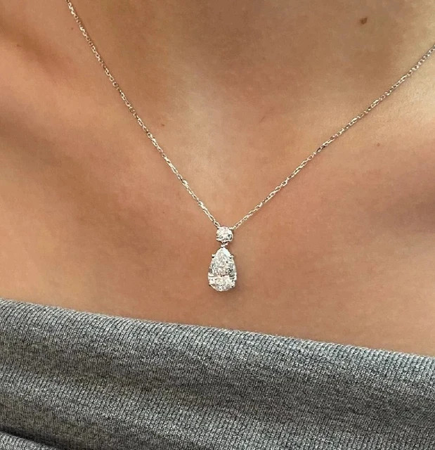 2Ct Pear Lab-Created Diamond Chain Pendant 14K Yellow Gold Plated