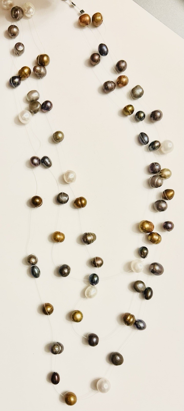 Sterling 925 Multi Strand Necklace Pearl Tahitian Colorful Invisible String