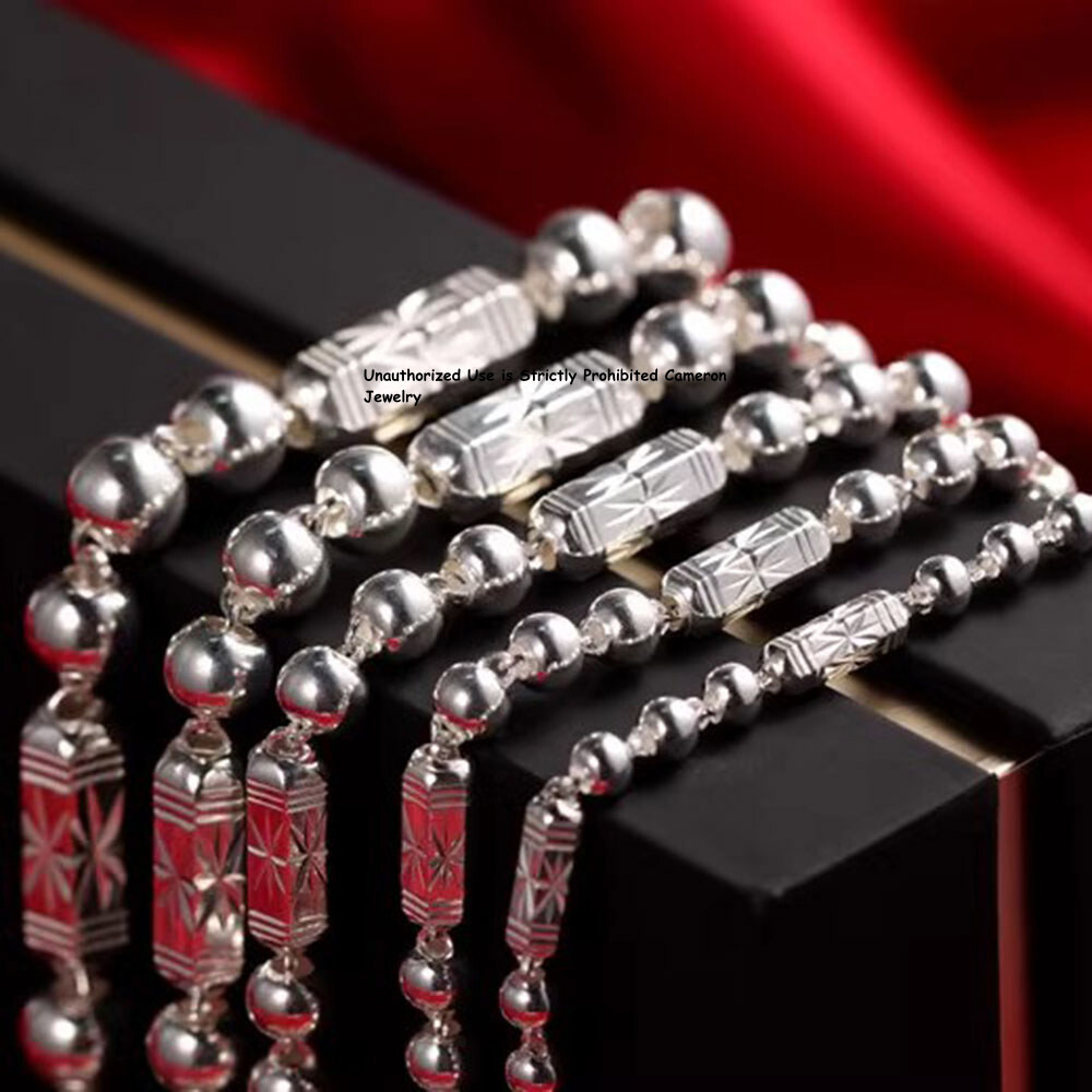 Solid S999 Fine Silver Chain 4mm-8mm Hexagon Tube Beads Link Necklace 16-26inch