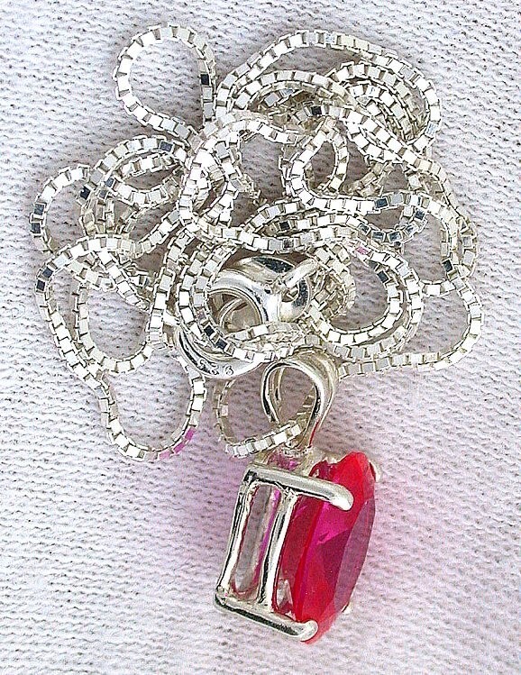 9×7 Oval Lab Created Corundum Ruby Gemstone Sterling Pendant 20 Inch Box Chain