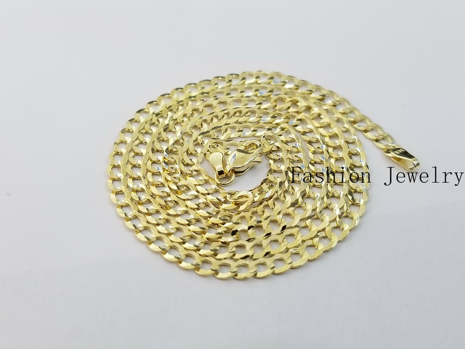 14KT SOLID Yellow Gold 3mm Cuban Curb Link chain Necklace 18″-26″ Men Women Real