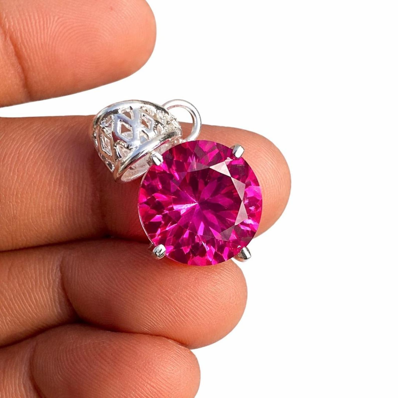 Natural GIE Certified Pink Sapphire 20 Ct Round Cut Pendant 925 Loose Gemstone