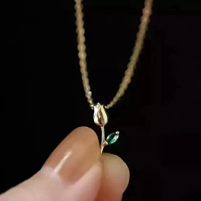 Natural Emerald 0.20Ct Marquise Cut Rose Beauty Pendant 14K Yellow Gold Plated