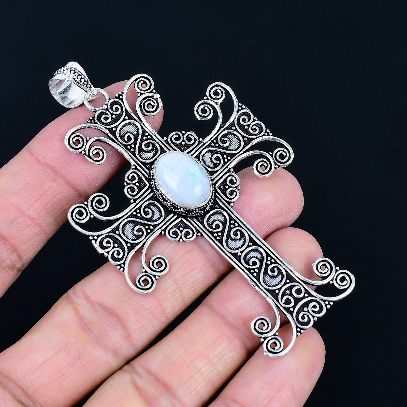 Cross Shape Moonstone Gemstone Handmade Silver Pendant Jewelry Pn-2621