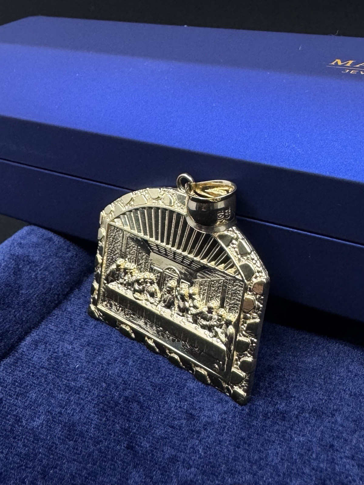 Rectangle Last Supper Textured Nugget Charm Pendant Real Solid 10K Yellow Gold