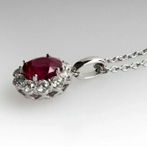 3CT Round Cut Lab Created Ruby Red Women Wedding Pendant 14k White Gold Plated