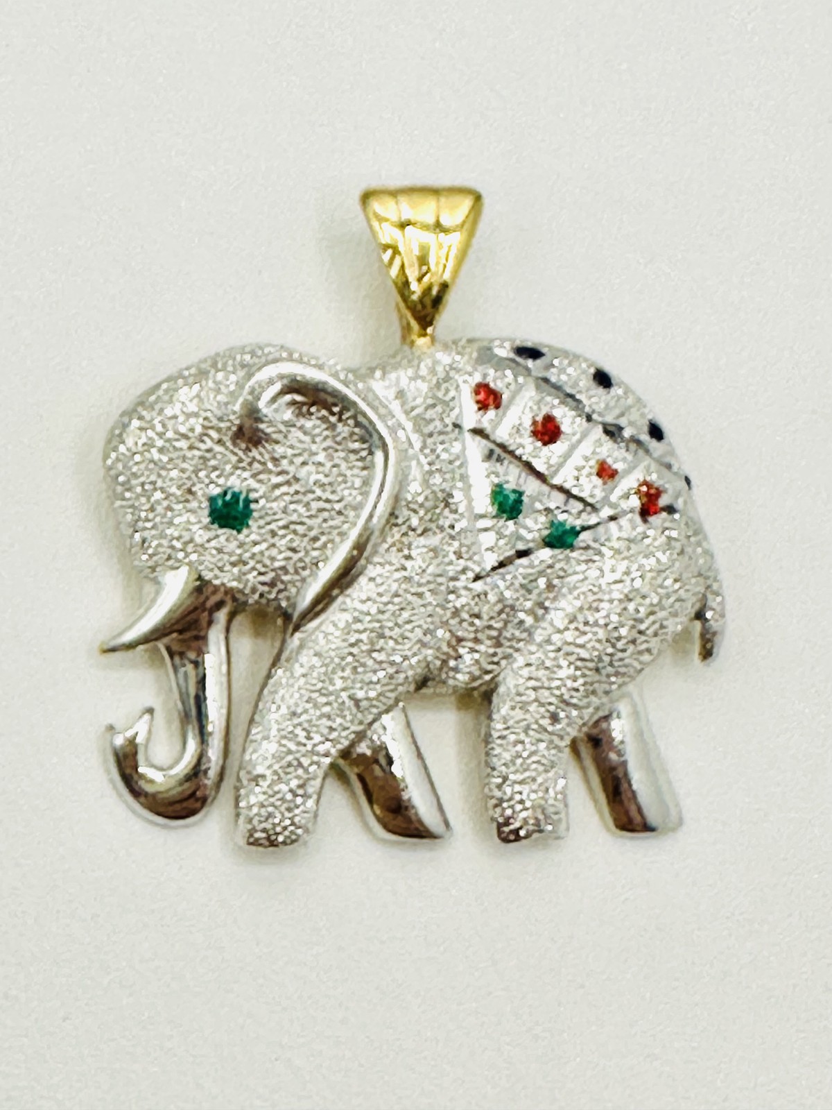 14KT Two-Tone Gold Elephant Pendant with Multicolor Accents # 2435