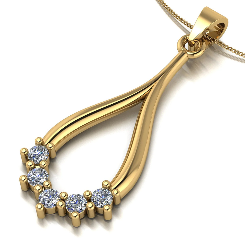 Modern Pendant Women Necklace Round 1 Ct GLI Lab Grown Diamond 18k Yellow Gold