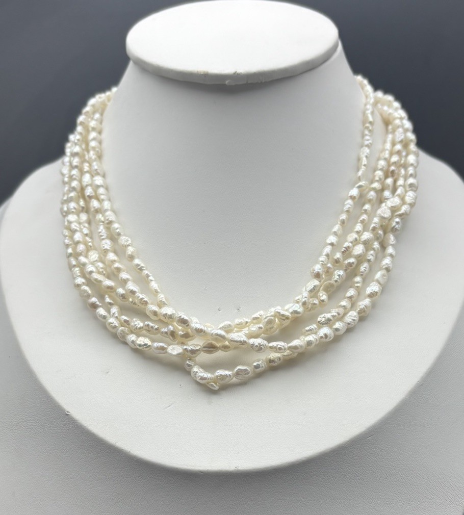 Elegant Vintage Cultured Freshwater Pearl 5 Strand Necklace