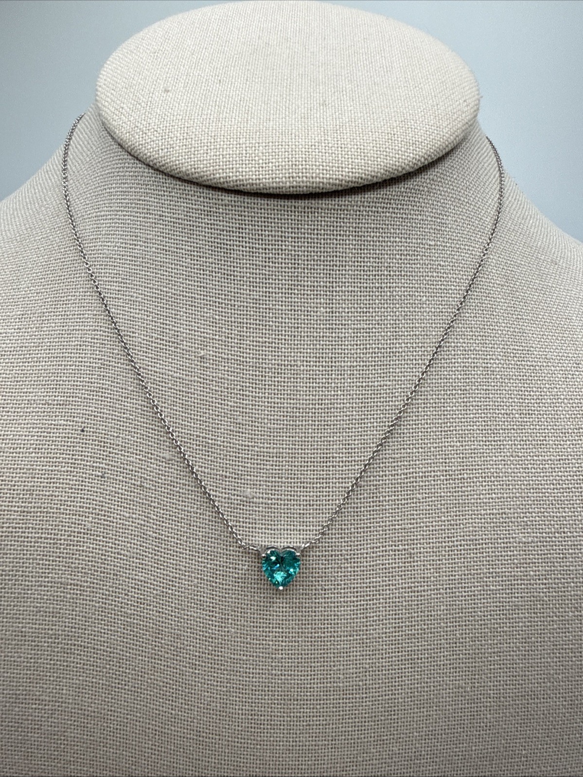 Teal Lab Created Tourmaline Heart Shaped 925 Sterling Silver Choker 13-16”