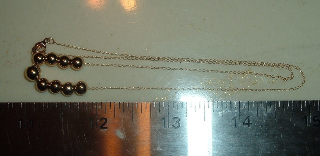 14K Yellow Gold Dainty 9 Ball 5MM & 6MM Center Bead Chain 16 INCH Necklace 1.9g