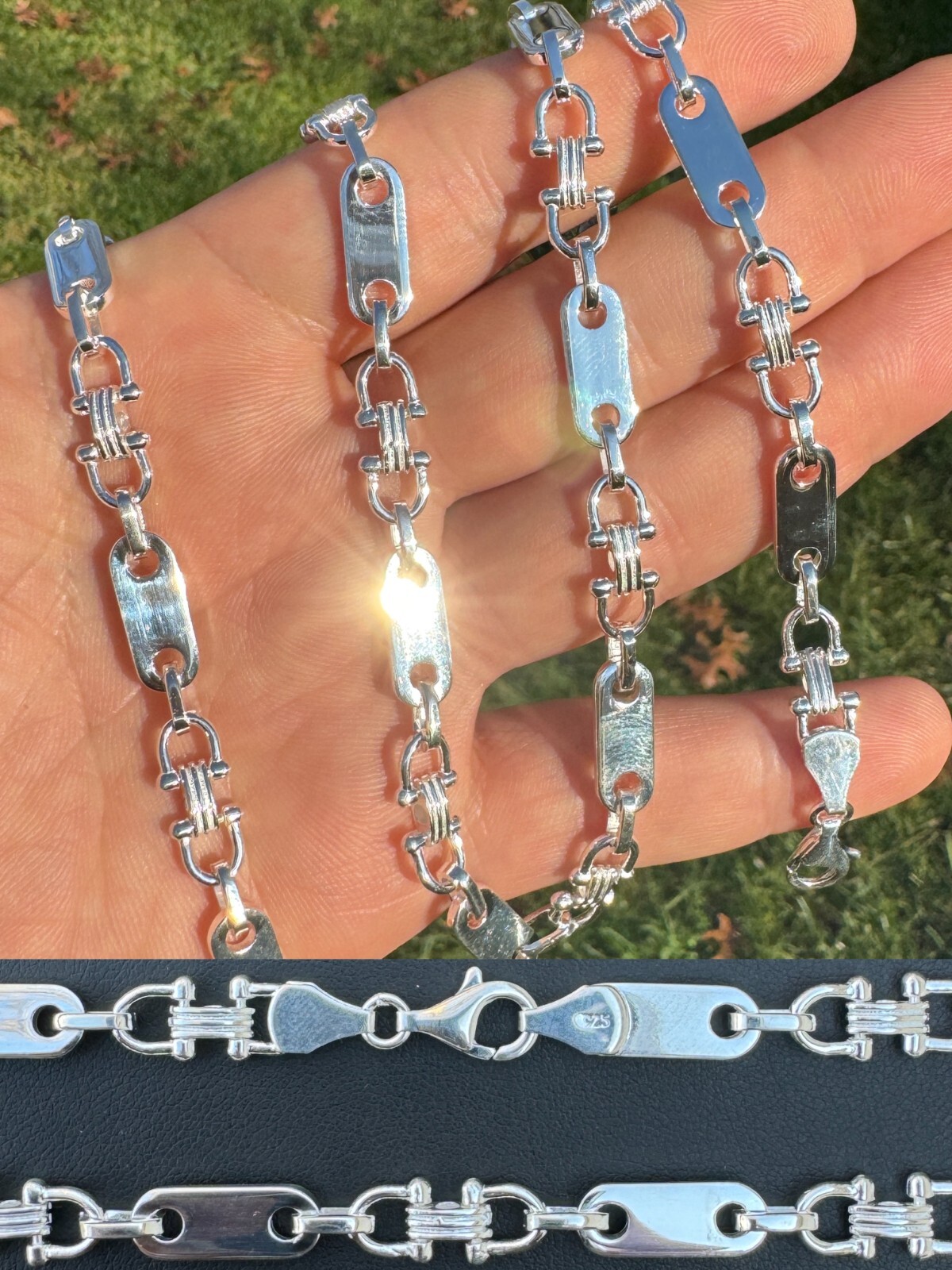 Real 925 Sterling Silver Custom Ferragamo Link Chain Necklace 7.5mm 18-30″ ITALY