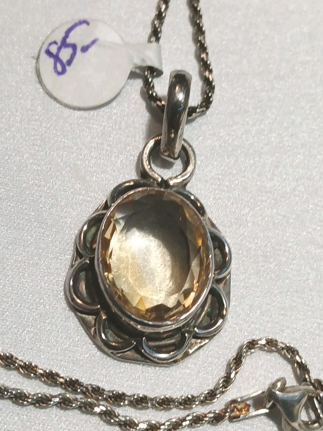 🔥Citrine Genuine 925 Sterling Silver necklace 18″ Chain Brazil
