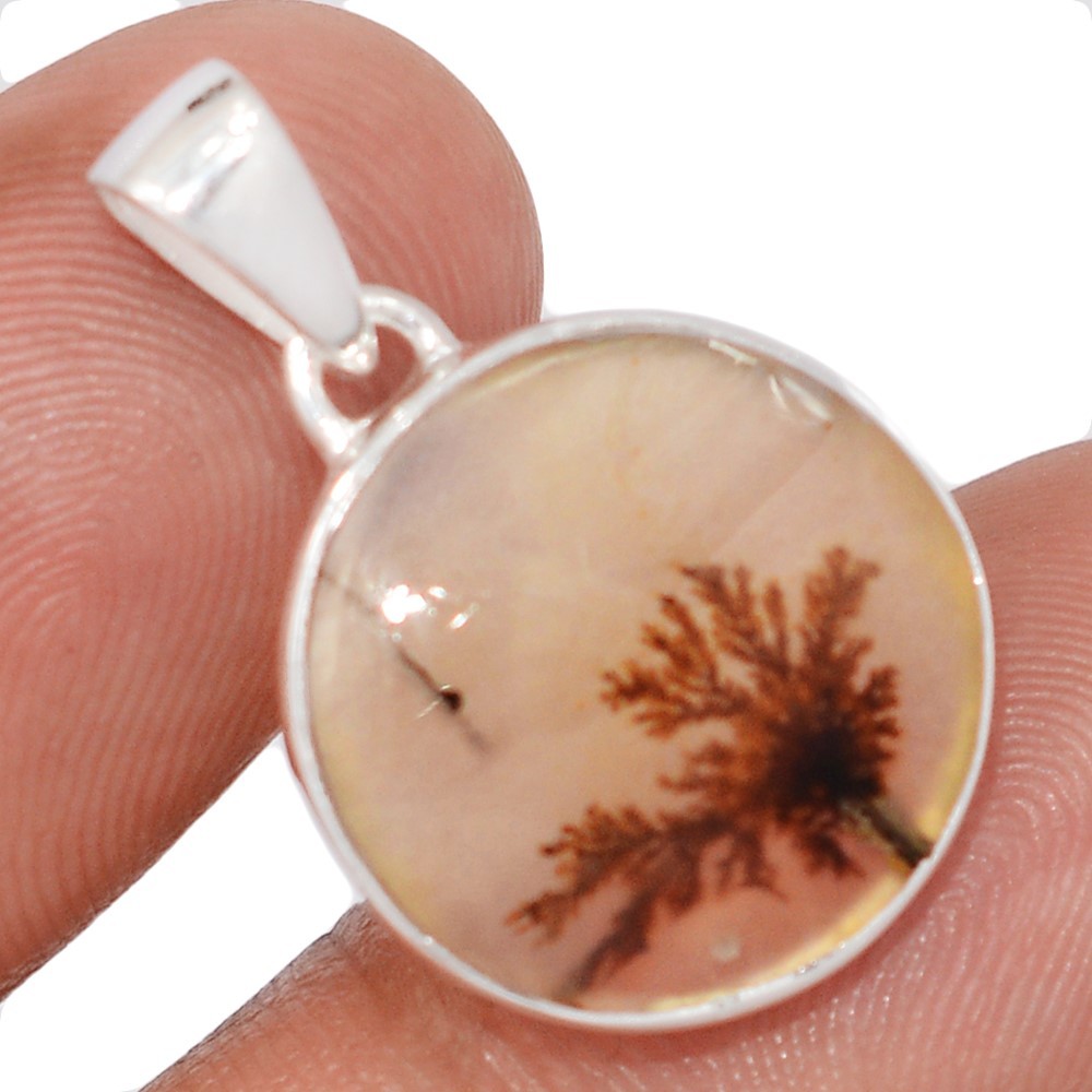 Natural Famous Shazar Stone, Dendritic Agate, India 925 Silver Pendants CP75643