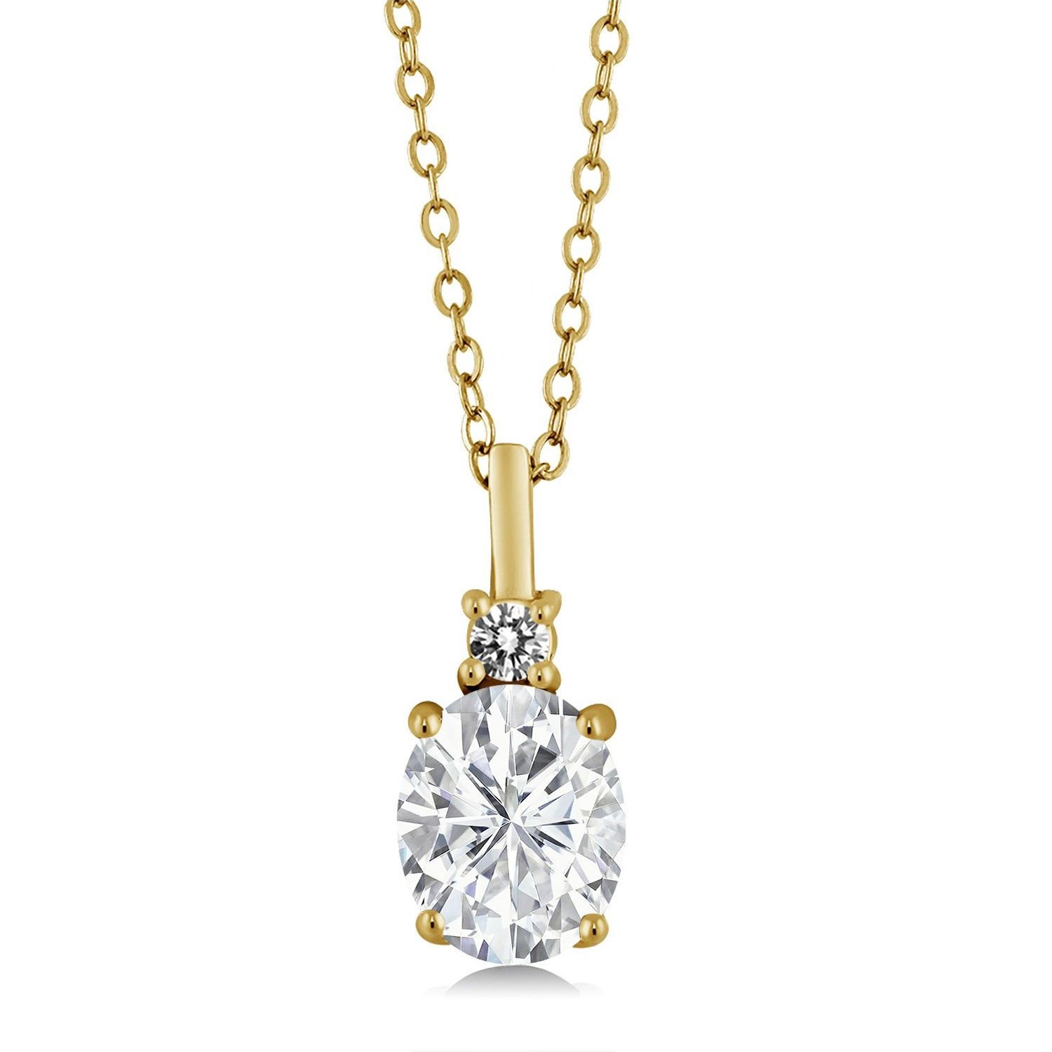 18K Yellow Gold Plated Silver Pendant Near Colorless Moissanite & Diamond