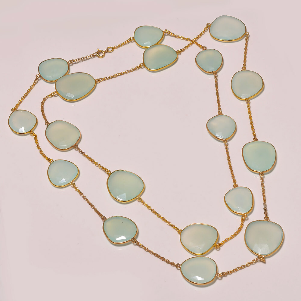 Aqua Chalcedony Bezel Silver Chain,Chalcedony Bezel Chain,Aqua Chalcedony Chain