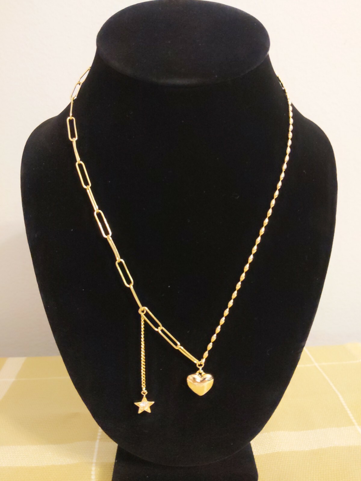 Rare paperclip/beaded Gold plated necklace.. B-Day gift. Fun Fashion Jewelry