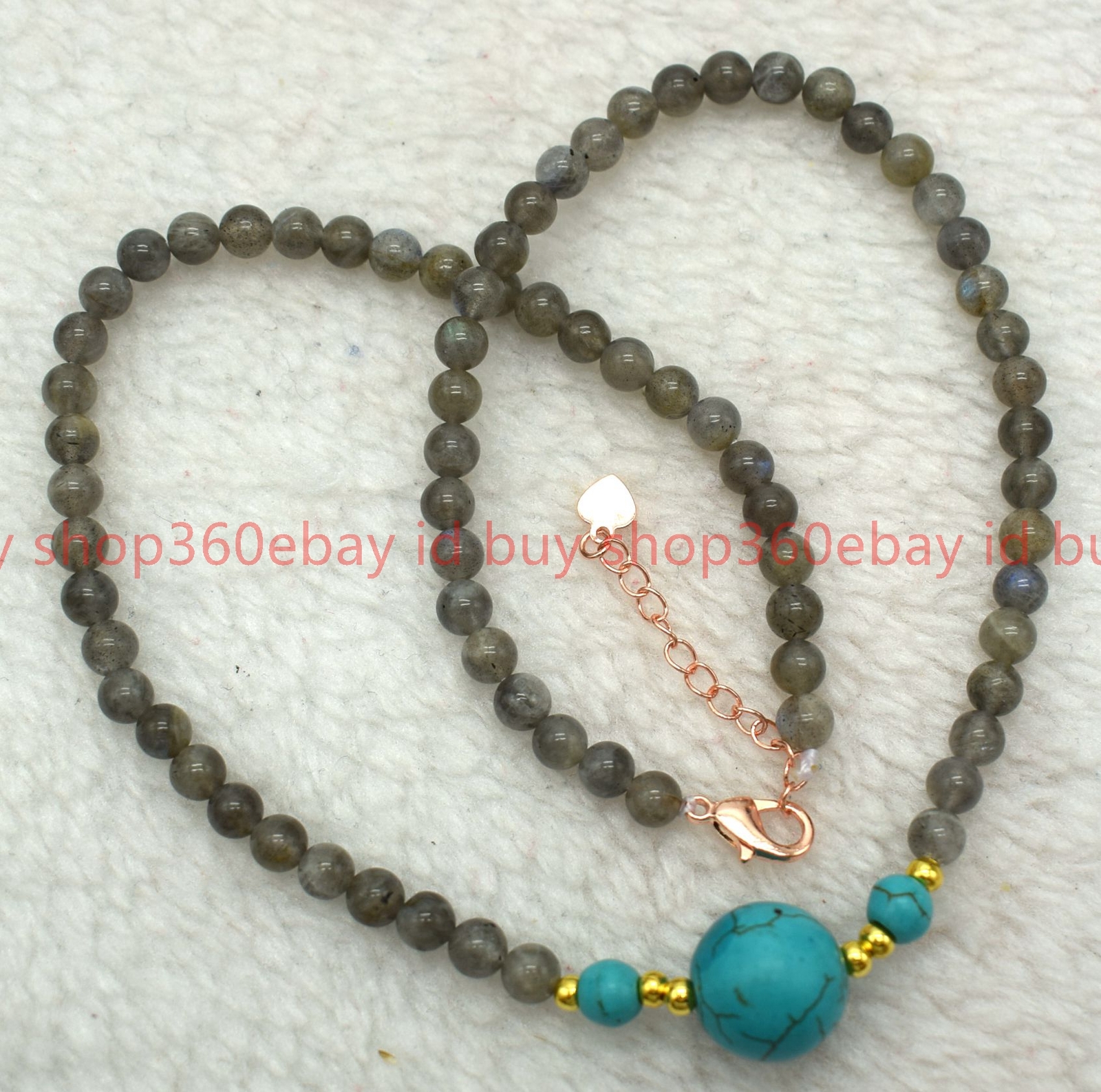 Natural 4mm Gray Labradorite Round Gemstone Bead Blue Turquoise Necklace 16-28in