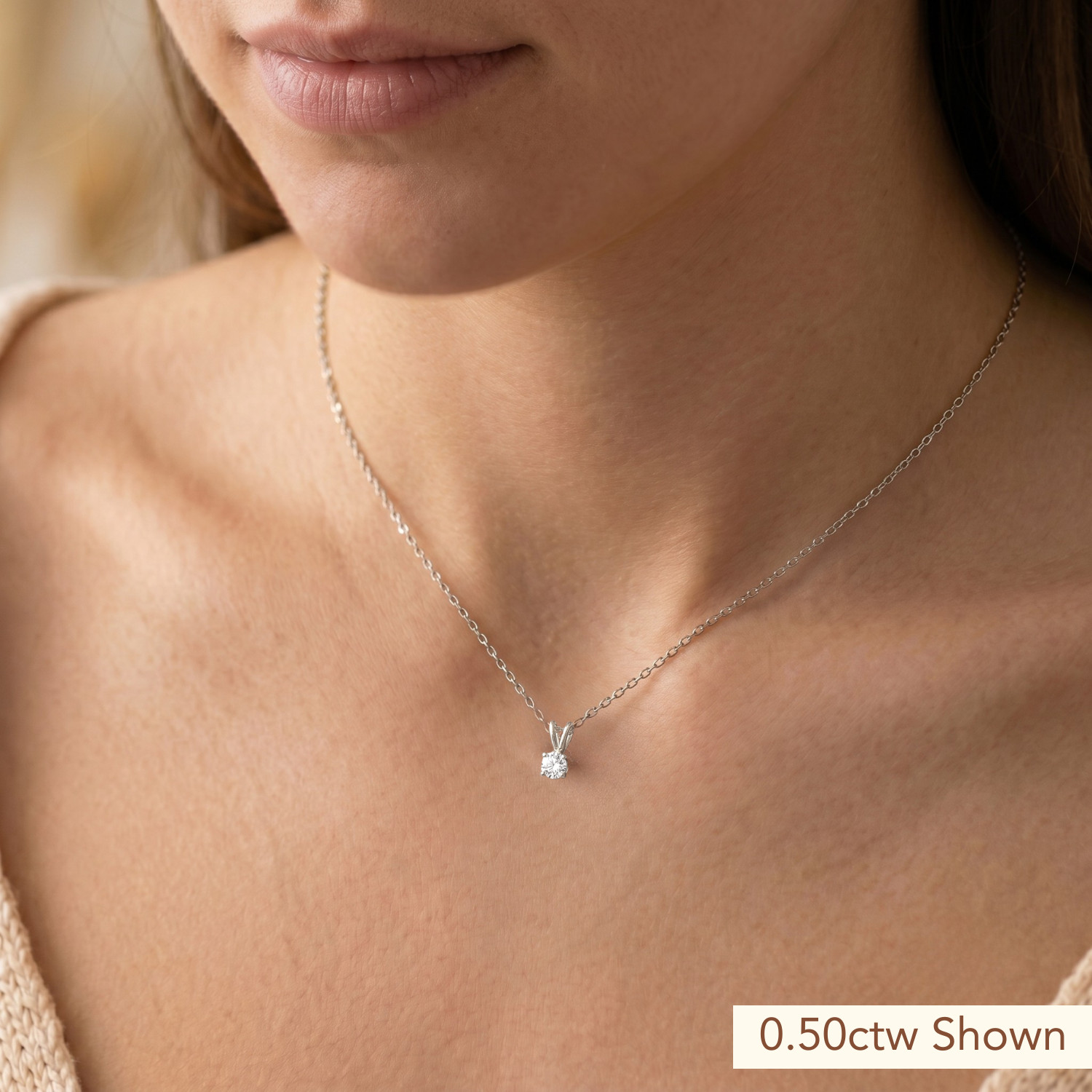 14K White Gold F VS Solitaire Round Diamond Pendant Necklace .50ct-1ct Lab Grown
