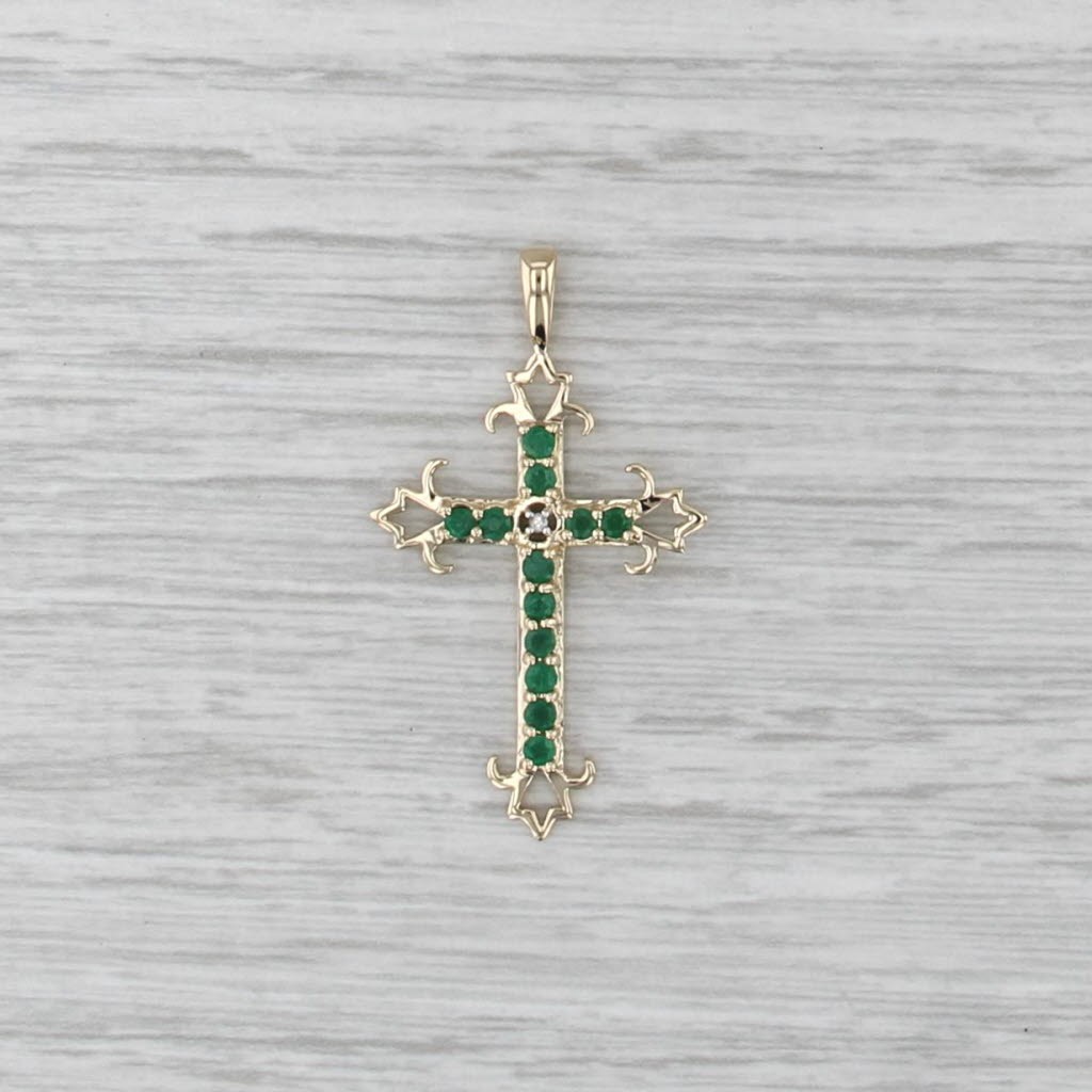 0.45ctw Emerald Diamond Cross Pendant 14k Yellow Gold