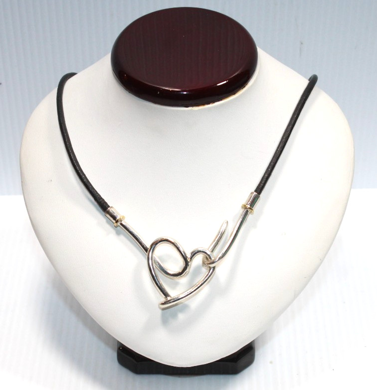 18k Solid Gold Sterling Siver Hook and Heart Necklace Cord 925 “OTC” 18″ #393